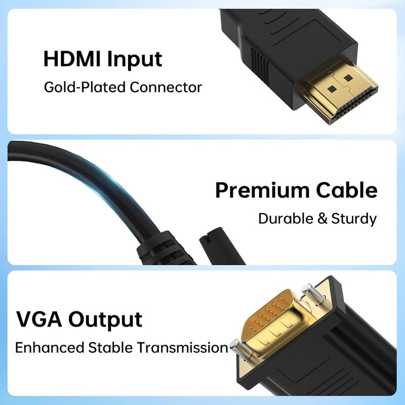 Vanjua HDMI to VGA Cable 6 Feet, Computer HDMI to VGA Monitor Cable 1080P@60Hz Video Cord (Male to Male) Compatible for Computer, Desktop, Laptop, PC, Monitor, Projector, HDTV and More, Uni-Directional - Image 3